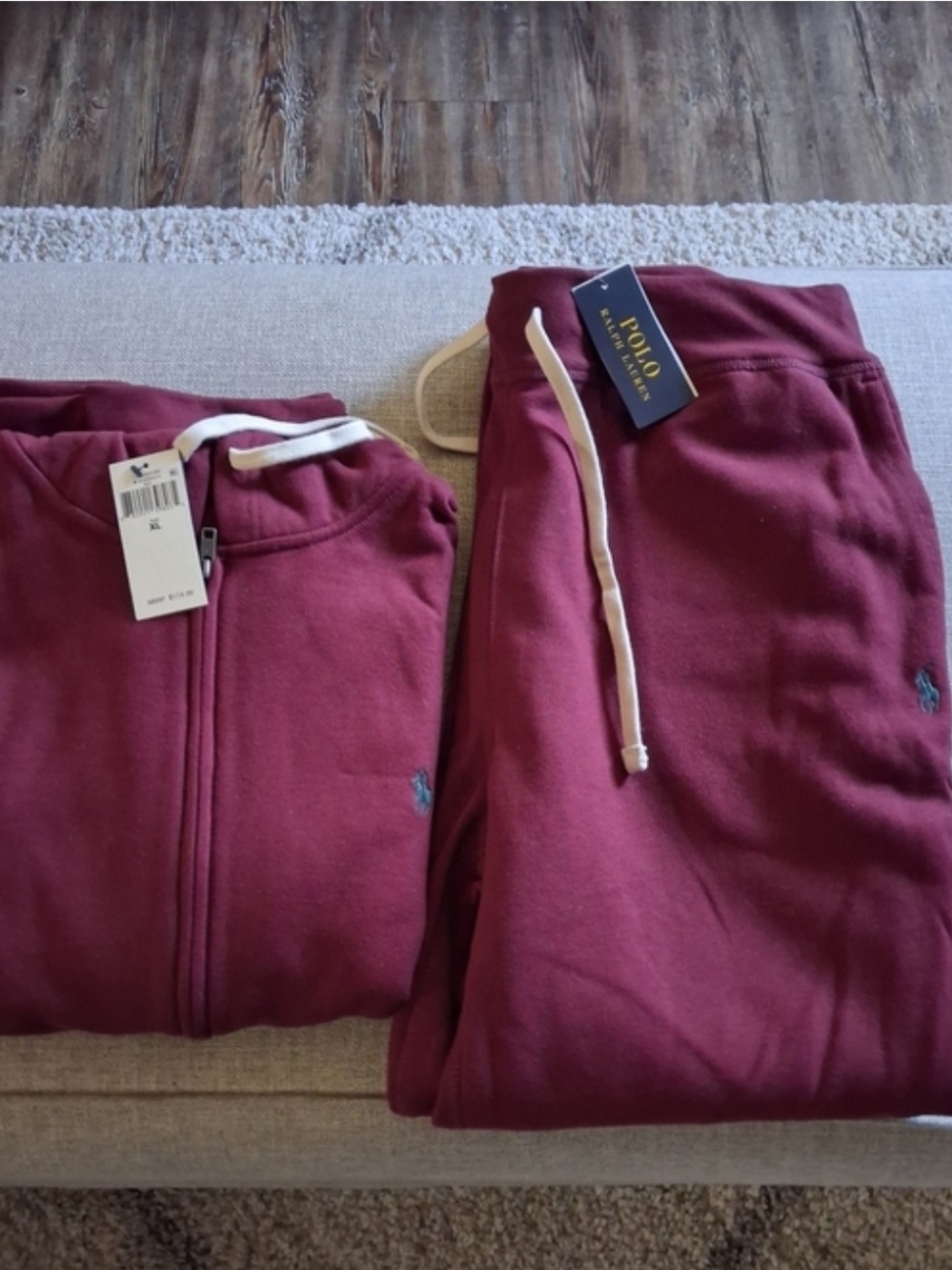 Polo by Ralph Lauren Mens Maroon Jogger Sweatpants with White Drawstring